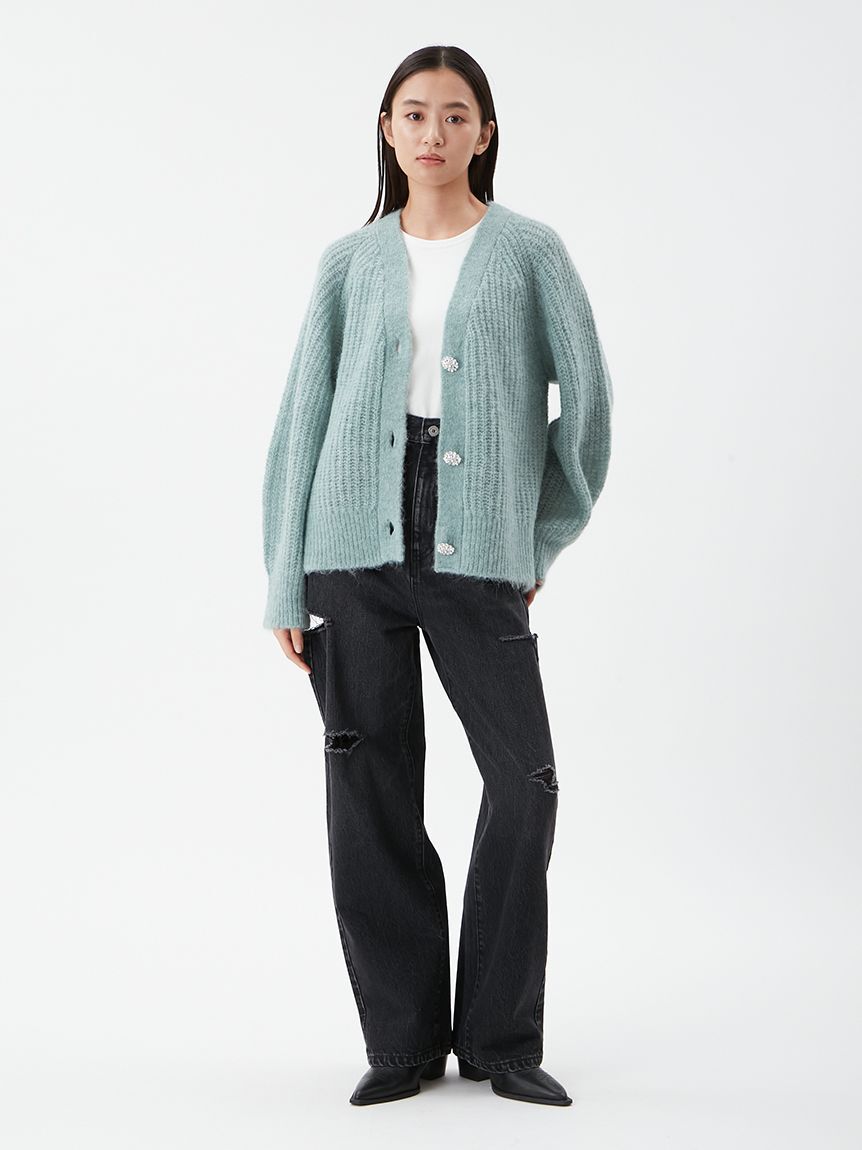 Mila Owen「カットアウトダメージセミワイドデニムパンツ」|デニム|