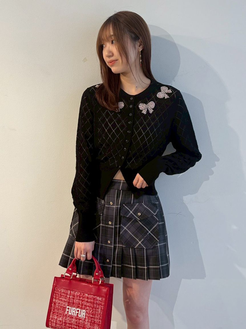 FURFUR「リボンビーズ刺繍アイレットカーディガン」|カーディガン|