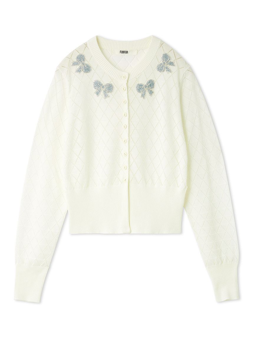 FURFUR「リボンビーズ刺繍アイレットカーディガン」|カーディガン|