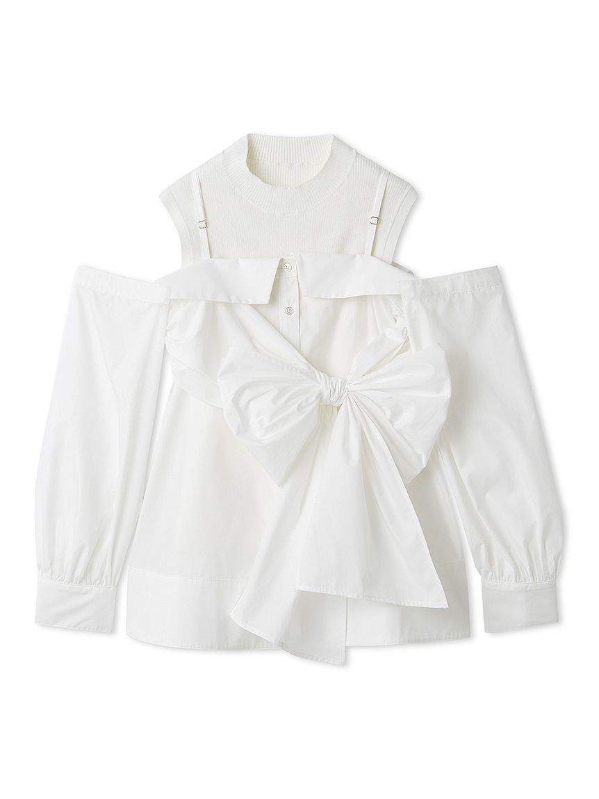 SNIDEL「デザインシャツレイヤードニットトップス」|ニット・セーター|WHT