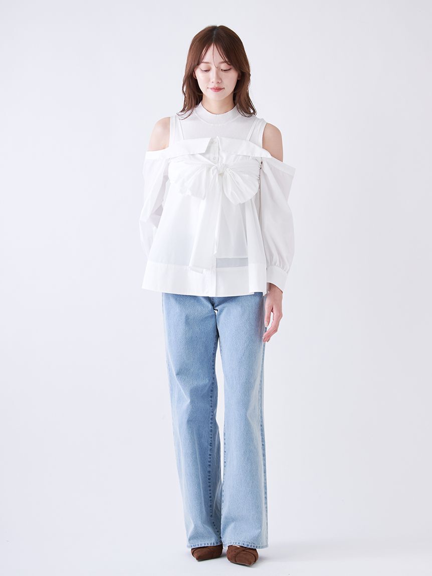 SNIDEL「デザインシャツレイヤードニットトップス」|ニット・セーター|