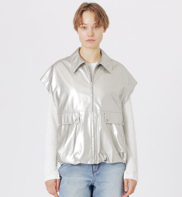  「シンセティックレザージップアップシャツ」|ブルゾン・スタジャン|シルバー