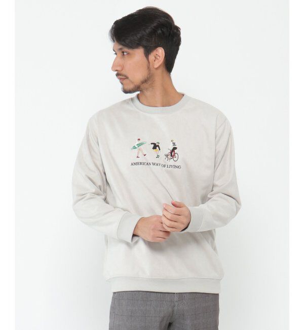 ikka「フェイクスウェード刺繍プルオーバー」|パーカー|ライトグレイ