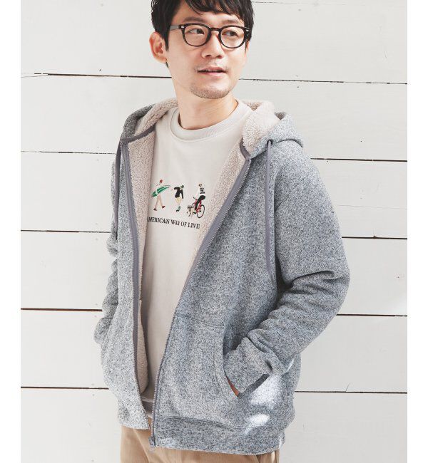 ikka「フェイクスウェード刺繍プルオーバー」|パーカー|