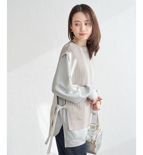 ikka「2WAYサイドリボンニットベスト」|ニット・セーター|ベージュ