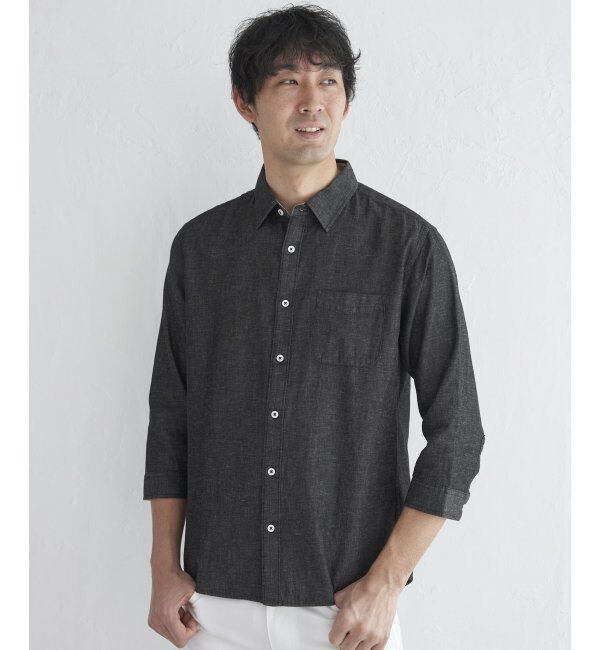 ikka「【吸水速乾】7分イージーケアリネン無地シャツ」|シャツ・ブラウス|