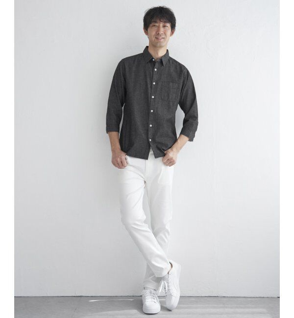 ikka「【吸水速乾】7分イージーケアリネン無地シャツ」|シャツ・ブラウス|