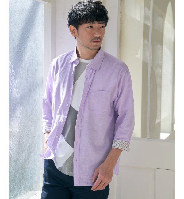 ikka「【吸水速乾】7分イージーケアリネン無地シャツ」|シャツ・ブラウス|