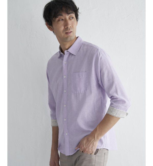 ikka「【吸水速乾】7分イージーケアリネン無地シャツ」|シャツ・ブラウス|