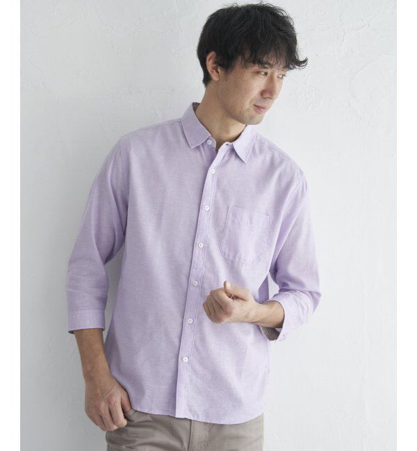 ikka「【吸水速乾】7分イージーケアリネン無地シャツ」|シャツ・ブラウス|