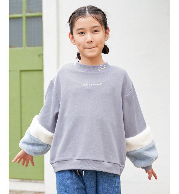 ikka kids「袖ファー刺繍ラインストーンプルオーバー（120~160cm）」|Tシャツ・カットソー|