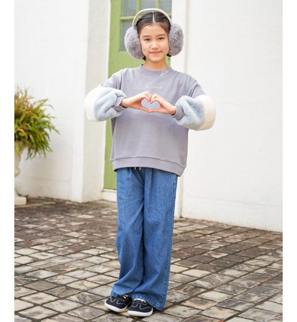 ikka kids「袖ファー刺繍ラインストーンプルオーバー（120~160cm）」|Tシャツ・カットソー|