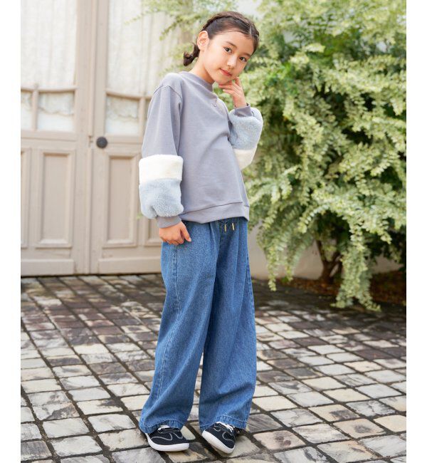 ikka kids「袖ファー刺繍ラインストーンプルオーバー（120~160cm）」|Tシャツ・カットソー|