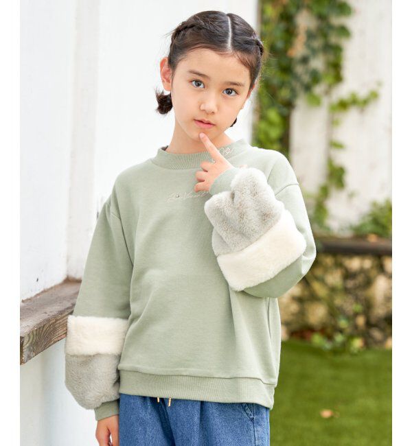 ikka kids「袖ファー刺繍ラインストーンプルオーバー（120~160cm）」|Tシャツ・カットソー|