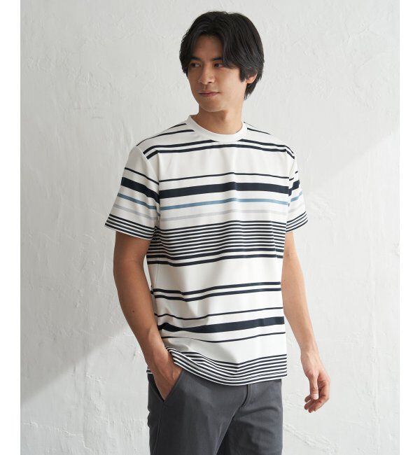 ikka「冷感DRYポンチボーダーTシャツ」|Tシャツ・カットソー|