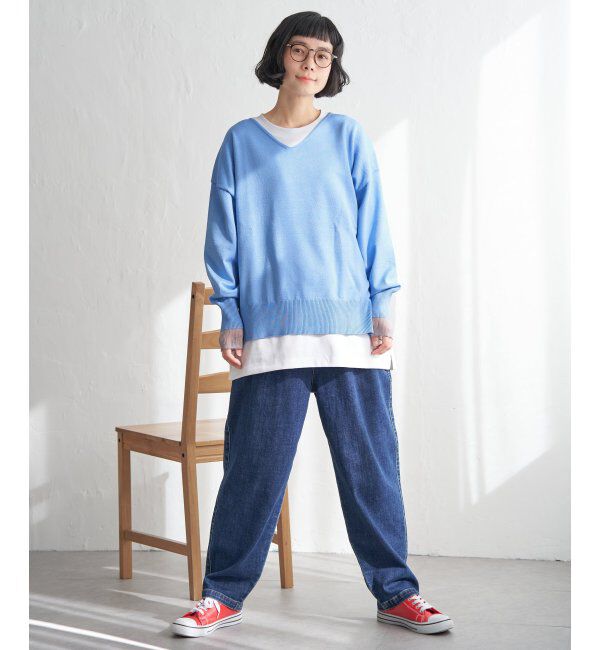 Lbc with Life「レーヨンポリV袖チュールニット」|カーディガン|