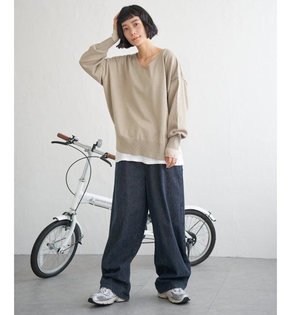 Lbc with Life「レーヨンポリV袖チュールニット」|カーディガン|