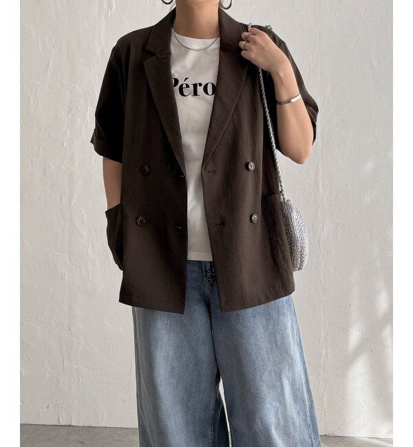 Lbc with Life「リネンライクハーフスリーブジャケット」|テーラードジャケット|