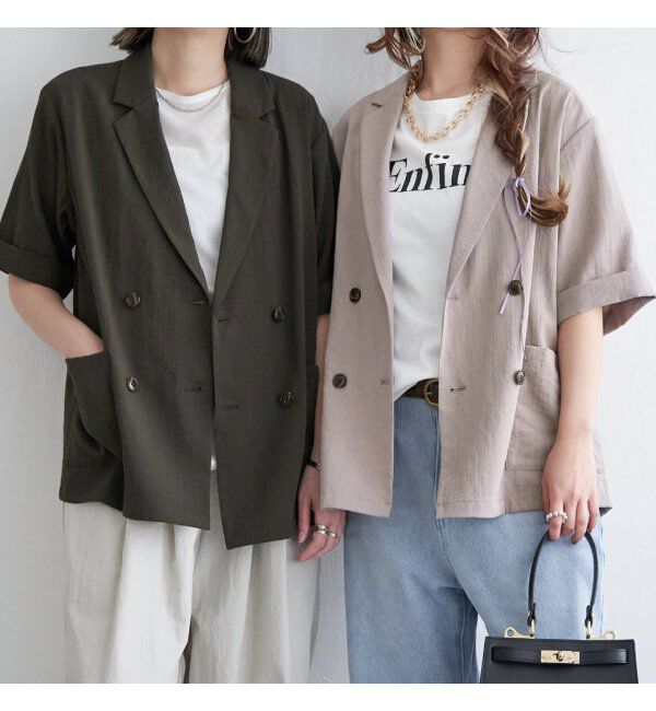 Lbc with Life「リネンライクハーフスリーブジャケット」|テーラードジャケット|