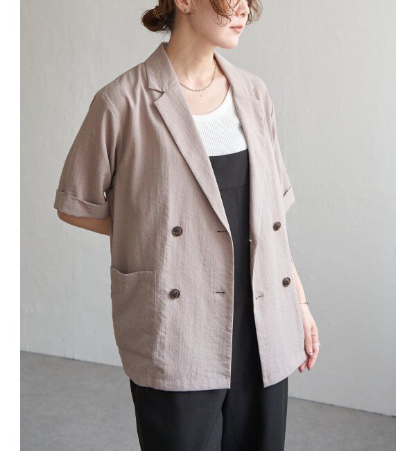 Lbc with Life「リネンライクハーフスリーブジャケット」|テーラードジャケット|