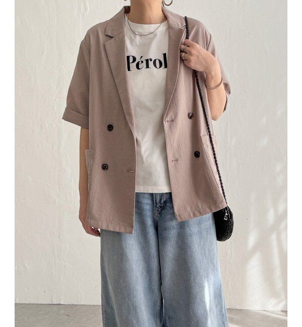 Lbc with Life「リネンライクハーフスリーブジャケット」|テーラードジャケット|