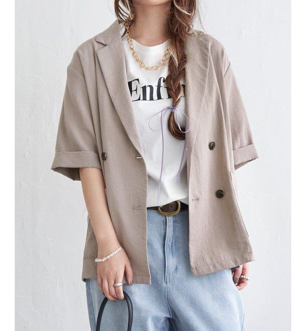 Lbc with Life「リネンライクハーフスリーブジャケット」|テーラードジャケット|