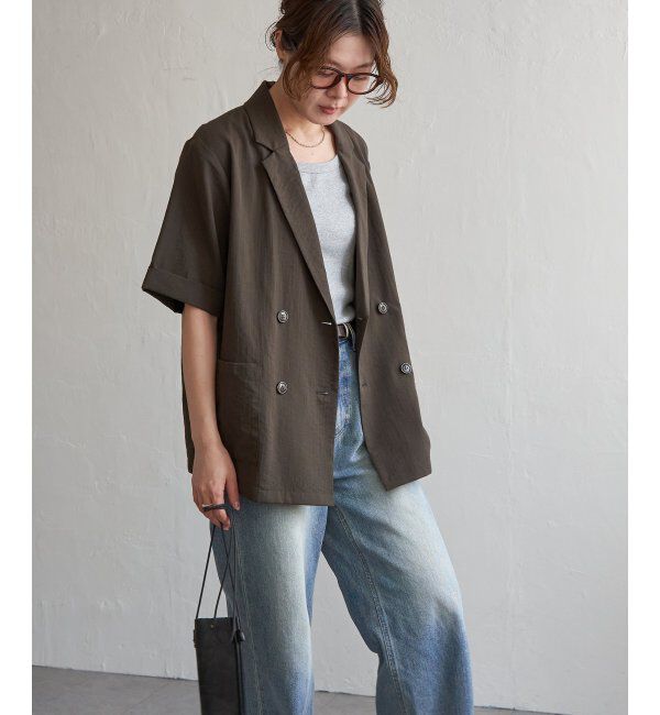 Lbc with Life「リネンライクハーフスリーブジャケット」|テーラードジャケット|