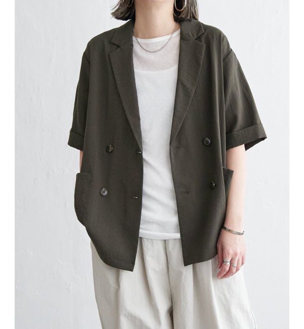 Lbc with Life「リネンライクハーフスリーブジャケット」|テーラードジャケット|