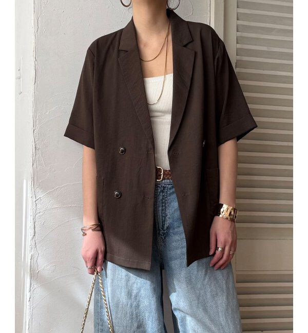 Lbc with Life「リネンライクハーフスリーブジャケット」|テーラードジャケット|