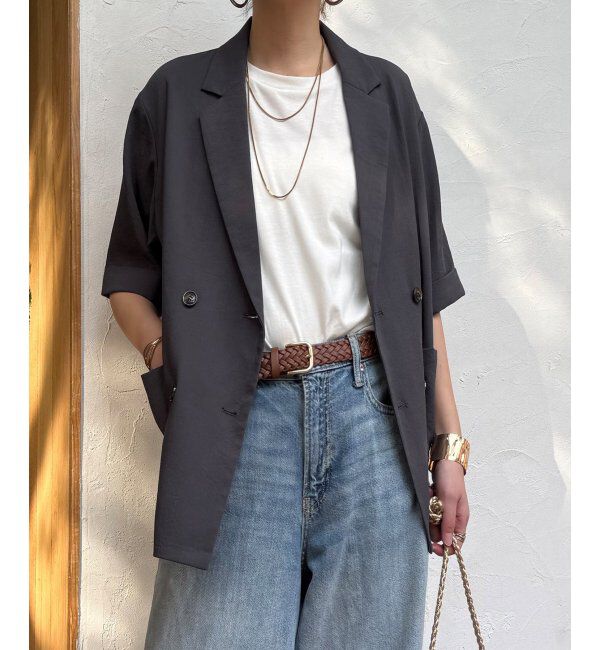 Lbc with Life「リネンライクハーフスリーブジャケット」|テーラードジャケット|