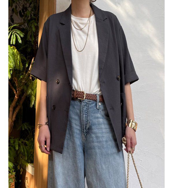 Lbc with Life「リネンライクハーフスリーブジャケット」|テーラードジャケット|