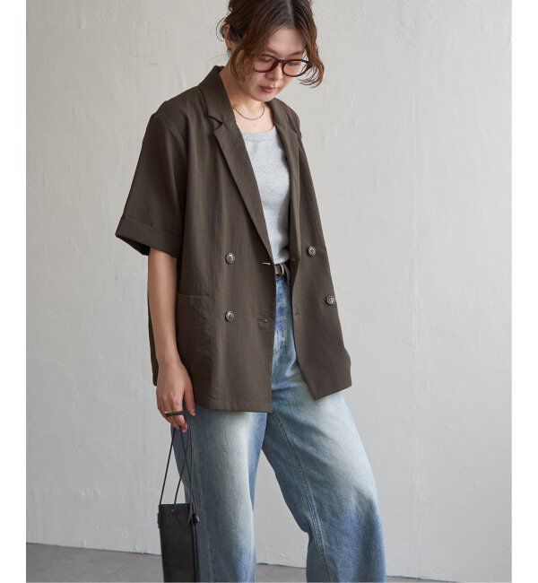 Lbc with Life「リネンライクハーフスリーブジャケット」|テーラードジャケット|