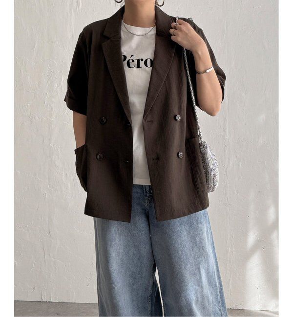 Lbc with Life「リネンライクハーフスリーブジャケット」|テーラードジャケット|