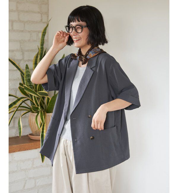 Lbc with Life「リネンライクハーフスリーブジャケット」|テーラードジャケット|