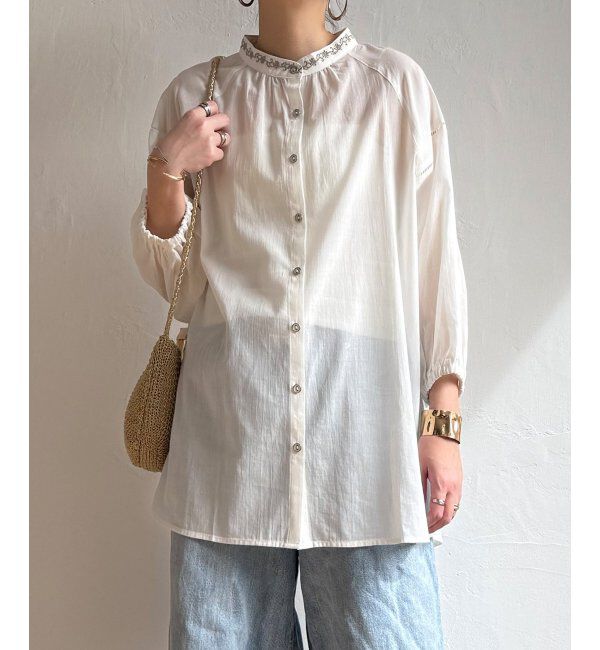 Lbc with Life「エクリュ 刺繍ギャザーチュニック」|シャツ・ブラウス|