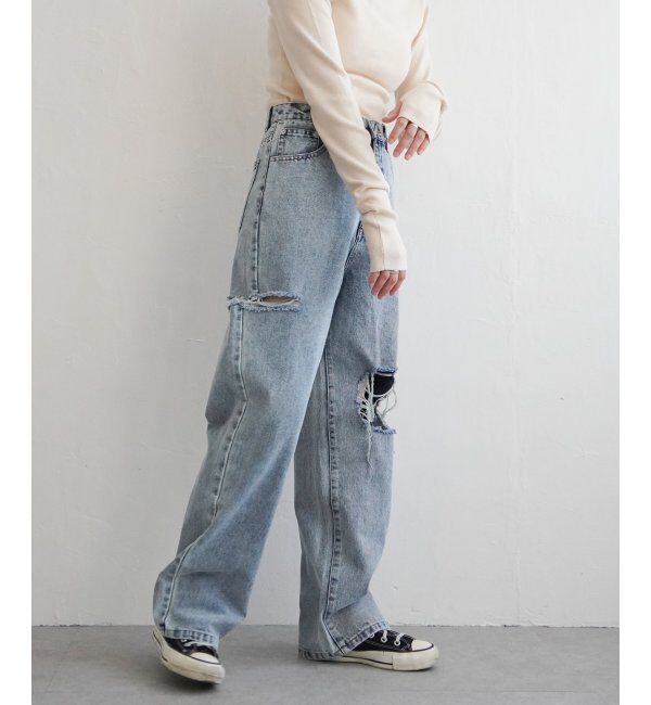 VENCE share style「ダメージワイドデニムパンツ」|デニム|