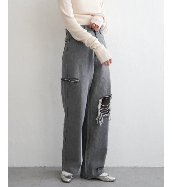VENCE share style「ダメージワイドデニムパンツ」|デニム|