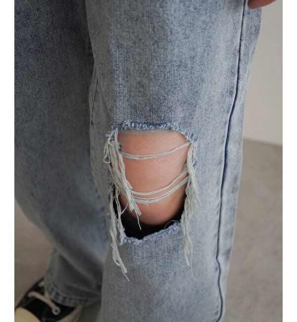 VENCE share style「ダメージワイドデニムパンツ」|デニム|