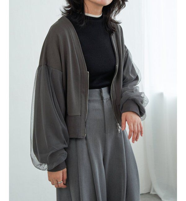 VENCE share style「裏毛ｘチュールダブルZIPカーディガン」|スウェット・ジャージ|