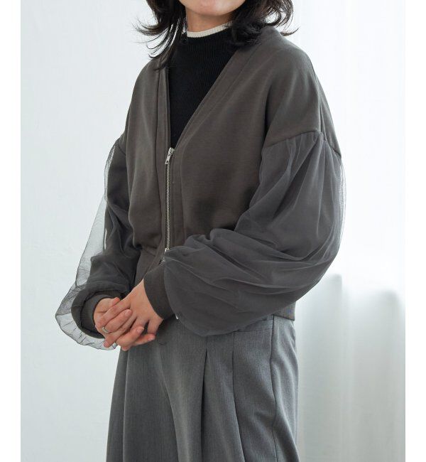 VENCE share style「裏毛ｘチュールダブルZIPカーディガン」|スウェット・ジャージ|