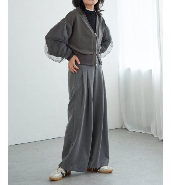 VENCE share style「裏毛ｘチュールダブルZIPカーディガン」|スウェット・ジャージ|