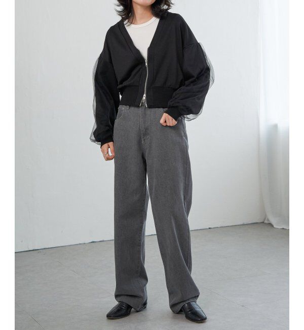 VENCE share style「裏毛ｘチュールダブルZIPカーディガン」|スウェット・ジャージ|