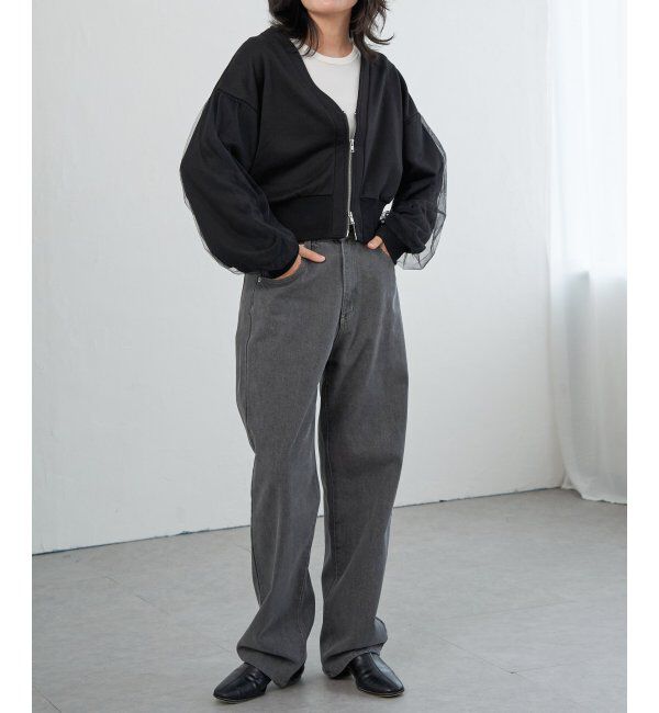 VENCE share style「裏毛ｘチュールダブルZIPカーディガン」|スウェット・ジャージ|