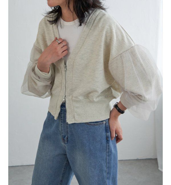 VENCE share style「裏毛ｘチュールダブルZIPカーディガン」|スウェット・ジャージ|