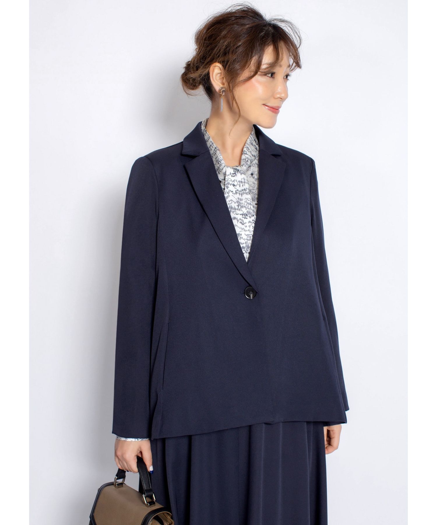 STYLE DELI「ソフトツイルAラインジャケット」|テーラードジャケット|ネイビー