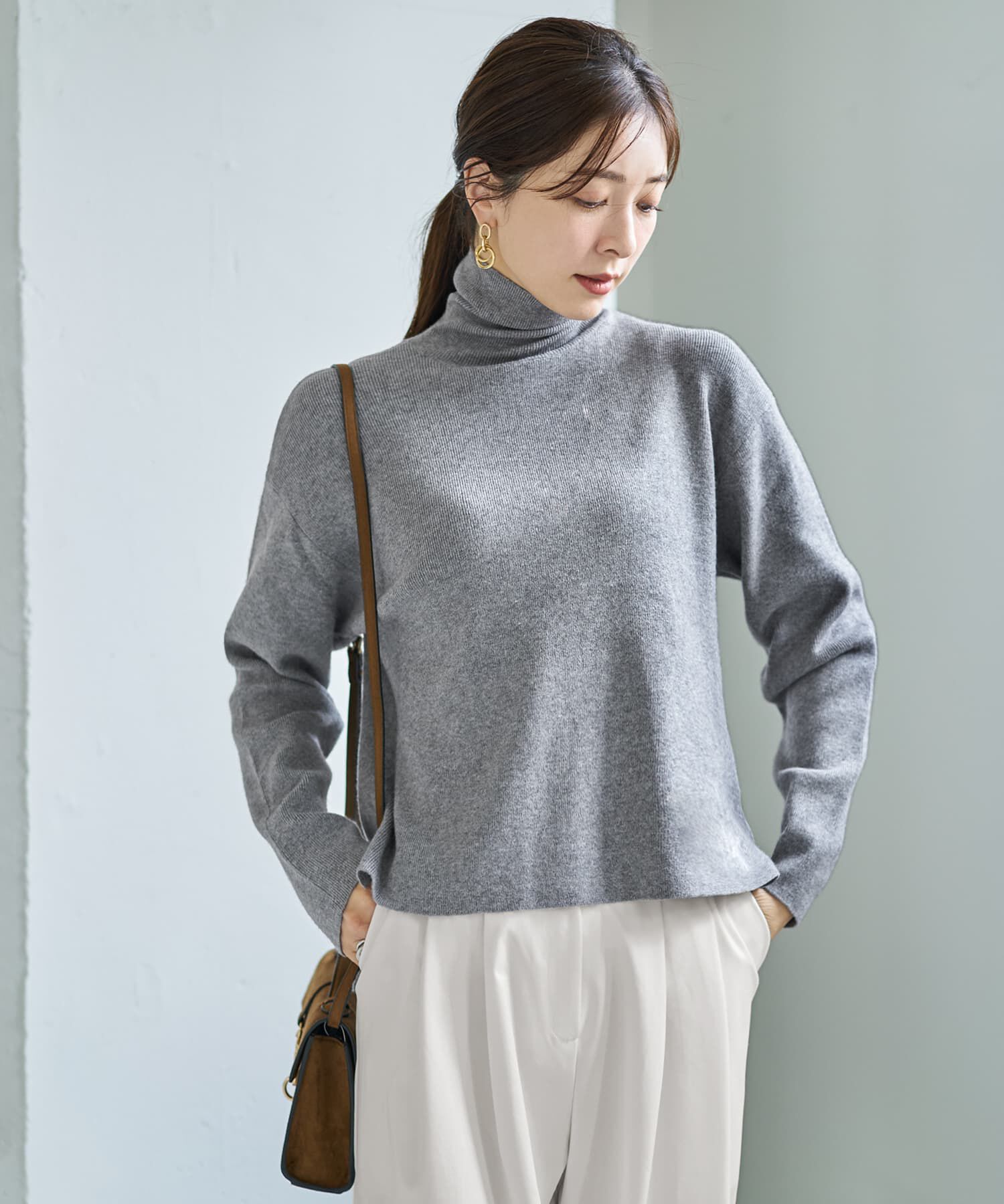 STYLE DELI「ソフトタッチ◆タートルネックワイドトップス」|ニット・セーター|グレー