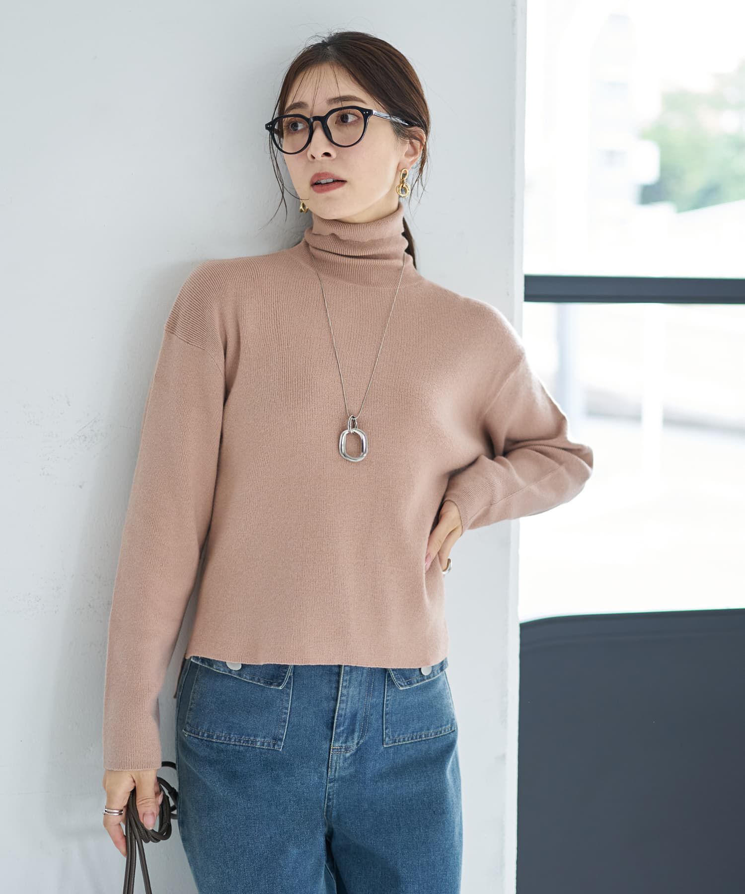 STYLE DELI「ソフトタッチ◆タートルネックワイドトップス」|ニット・セーター|ベージュ