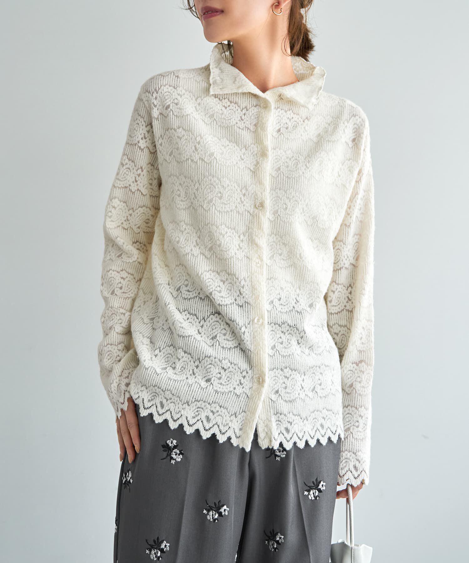 STYLE DELI「【LUXE】前開きふんわりレースブラウス」|シャツ・ブラウス|オフホワイト