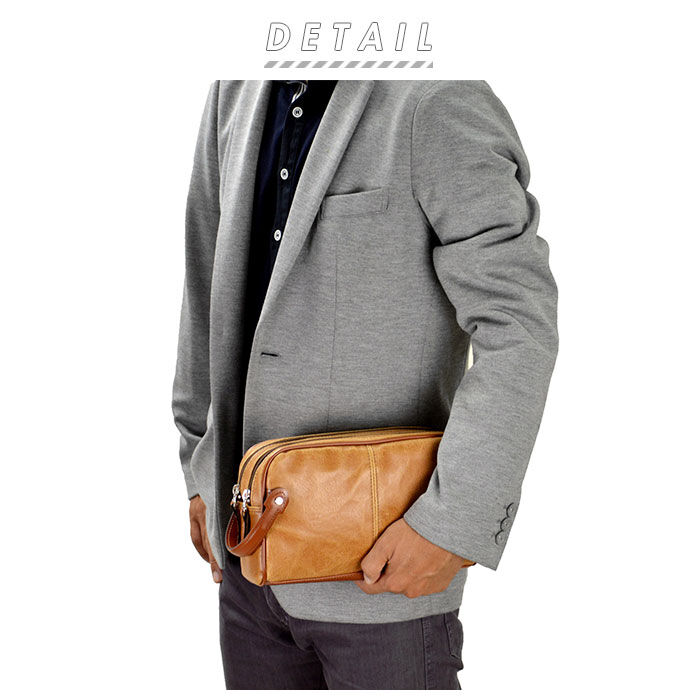 BACKYARD FAMILY「セカンドバッグ メンズ 通販 ダブルファスナー かっこいい 小さめ レザー クラッチバッグ 40代」|その他|