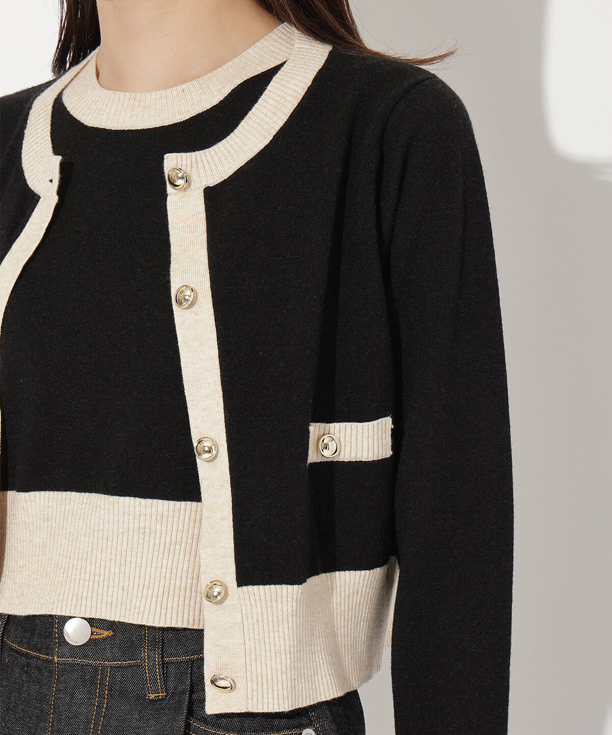 アンドクチュール「配色ニットアンサンブル」|カーディガン|